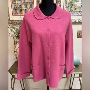 VINTAGE LAURA ASHLEY PASTEL PINK MERINO WOOL GRANDMA CHIC CARDIGAN SWEATER SZ XL
